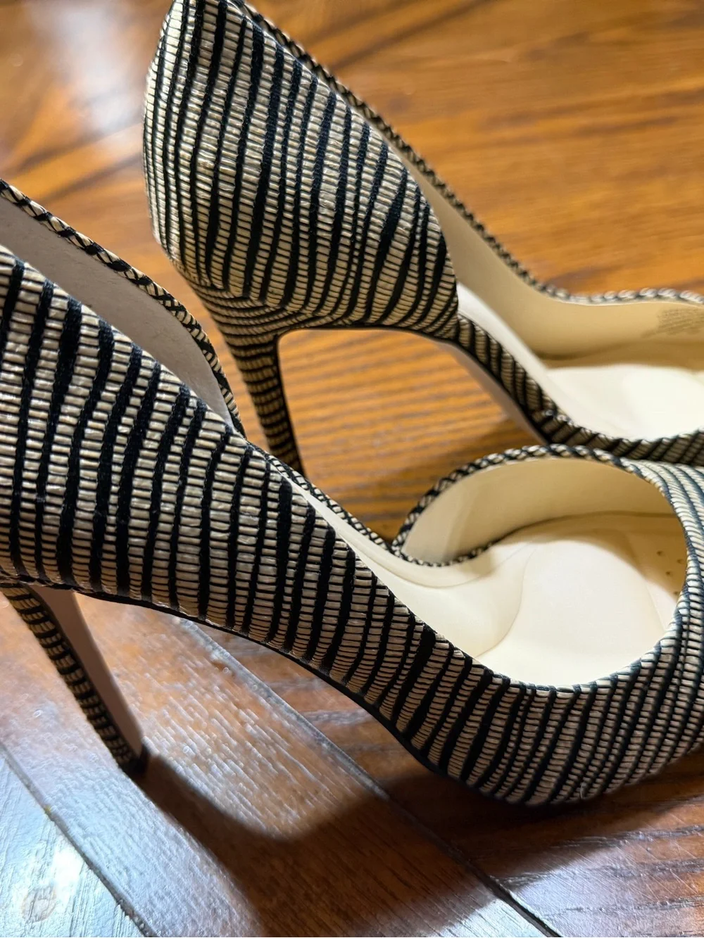 Striped Black and Nude Pointed Toe Stiletto Heels - Women